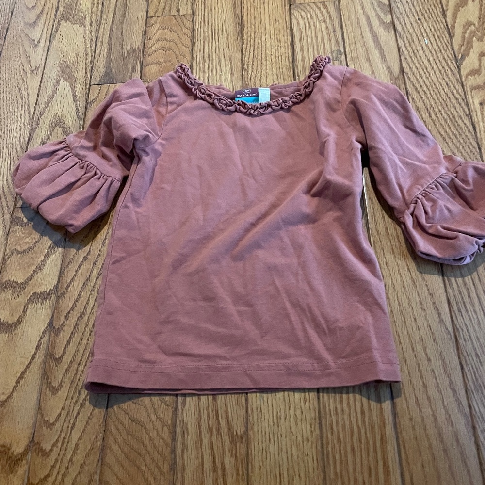 Long sleeve oranges, brownish, puff sleeves Matilda, Jane, size 18 months